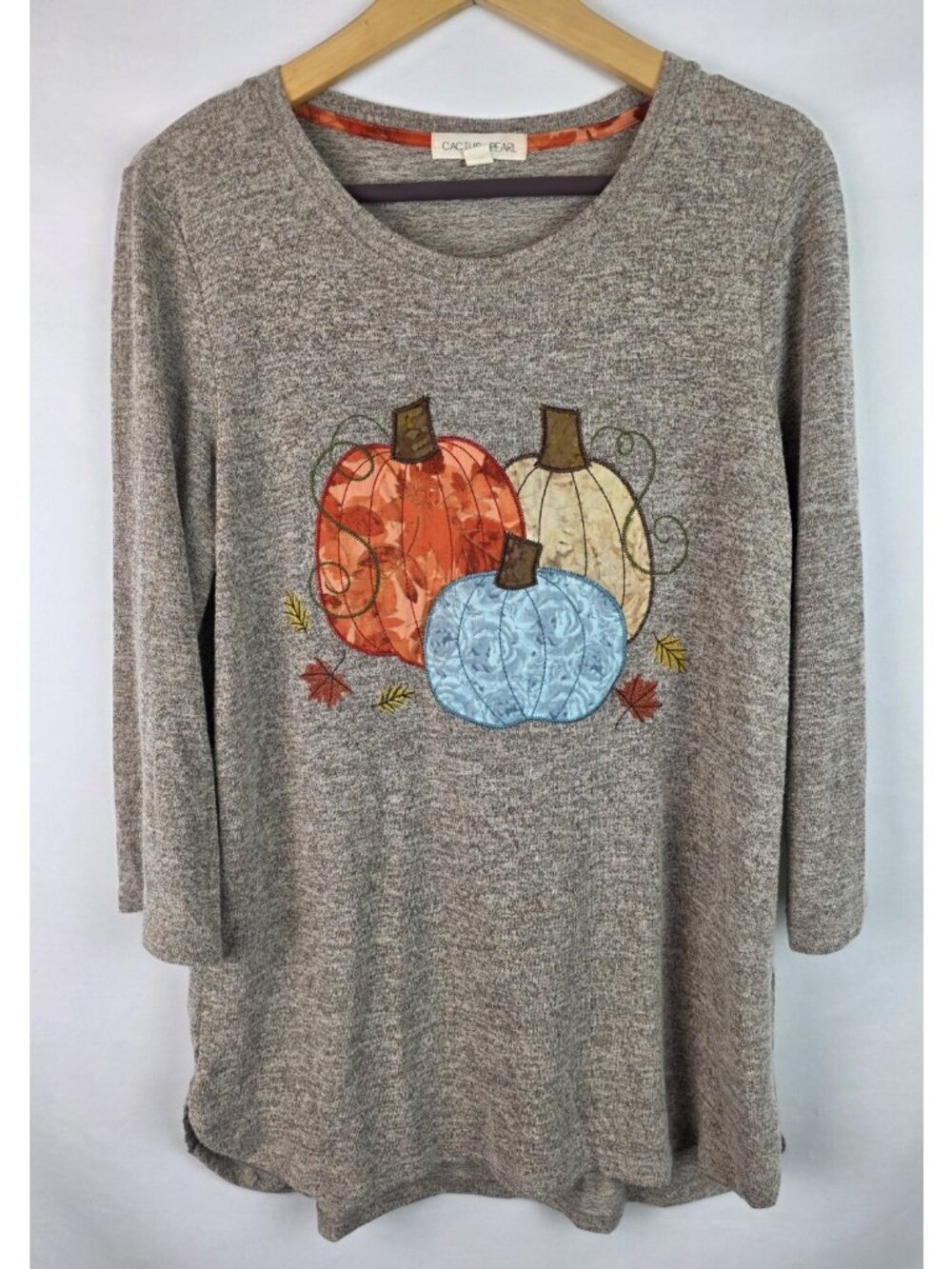 Cactus & Pearl Thanksgiving Fall Women's Top Medium Pumpkins 3/4 Sleeve Shirt